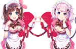  2girls a.i._channel bow breasts brown_hair cleavage dress green_eyes kaguya_luna kaguya_luna_(character) kizuna_a.i. maid pink_hair ribbons tagme_(artist) twintails 