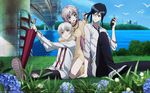  animal bird city flowers grass k_(anime) male neko_(k) park scenic umbrella water yatogami_kurou 