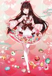  :d ball bangs black_hair bow daifuku dango dress fang food food_print frills full_body hair_bow highres hime_cut kashiwa_mochi_(food) lolita_fashion long_hair long_sleeves looking_at_viewer moemoe3345 open_mouth original outstretched_arms pantyhose print_dress sakura_mochi sanshoku_dango smile snow_bunny solo spread_arms standing sweets temari_ball very_long_hair wagashi white_legwear wide_sleeves 