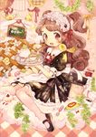  :d ^_^ animal animal_on_shoulder apron bangs bird bird_on_shoulder blush bow brooch brown_hair cake carrying chalkboard closed_eyes cloud commentary_request cup dress food fork hair_bow hairband jam jar jewelry knees_together_feet_apart lolita_hairband long_hair looking_at_viewer macaron maid maid_headdress mary_janes menu mokarooru omurice open_mouth original over-kneehighs pale_color pink_legwear plant puffy_short_sleeves puffy_sleeves red_eyes ribbon saucer shoes short_sleeves sitting sitting_on_cloud slice_of_cake smile solo spoon teacup teapot thighhighs tray two_side_up vines 