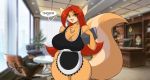  apron big_breasts breasts chest_tuft clothing domestic_cat felid feline felis female jennifer_bourne mammal mastergodai office solo tuft 