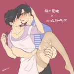  apron black_hair blush brothers family incest kiss leg_lift male_focus multiple_boys osomatsu-kun osomatsu-san siblings sweat torn_clothes undressing yaoi 