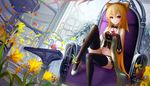  blonde_hair bow drink elbow_gloves flowers hc long_hair navel original red_eyes thighhighs 