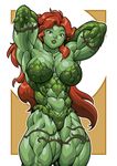  abs arms_behind_head batman_(series) biceps dc_comics extreme_muscles female green_eyes green_skin looking_at_viewer muscle poison_ivy pokkuti red_hair solo 