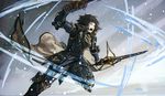  armor black_hair blue_eyes dual_wielding gauntlets granblue_fantasy greaves holding holding_weapon lancelot_(granblue_fantasy) looking_afar male_focus open_mouth running solo weapon zinnkousai3850 
