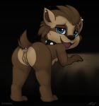  2019 anthro anus canid canine child collar cub ear_piercing ear_ring female furgonomics furry-specific_piercing looking_back mammal piercing presenting pussy tail_piercing winnie_werewolf_(hotel_transylvania) young zeklullaby zekromlover 