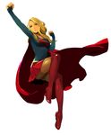  absurdres arm_up bangs blonde_hair blue_eyes boots breasts cape clenched_hands dc_comics enami_katsumi floating full_body highres knee_boots long_hair long_sleeves medium_breasts miniskirt plantar_flexion pleated_skirt raised_fist red_footwear simple_background skirt solo supergirl superhero swept_bangs thigh_boots thighhighs white_background 