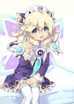  absurdres blonde_hair blue_eyes book hair_ornament hat highres histoire long_hair looking_at_viewer neptune_(series) normaland open_mouth short_hair smile solo thighhighs twintails wings 