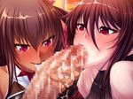  aoi_nagisa_(artist) black_lilith blush brown_hair censored cum cum_in_mouth cum_on_body cum_on_upper_body disembodied_penis fellatio female fingerless_gloves game_cg gloves group_sex hetero incest long_hair magical_girl mizuki_shiranui mizuki_yukikaze mother_and_daughter multiple_fellatio multiple_girls oral penis red_eyes taimanin_yukikaze tears tongue twintails weat 