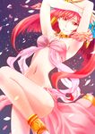  anklet armpits barefoot breasts cherry_blossoms dancer dancing jewelry long_hair looking_at_viewer magi_the_labyrinth_of_magic medium_breasts morgiana navel ponkan621 red_eyes red_hair solo 