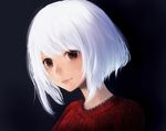  black_background brown_eyes head_tilt light_smile lips looking_at_viewer original portrait sakimori_(hououbds) short_hair solo sweater white_hair 