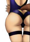  ass blue_swimsuit brown_fur brown_hair close-up colorized competition_swimsuit dark_skin dog_girl dog_tail from_behind fur kobold legband monster_girl monster_musume_no_iru_nichijou okayado one-piece_swimsuit polt solo sportswear standing swimsuit tail tail_slit_clothes thigh_gap 