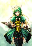  animal_ears atalanta_(fate) blonde_hair fate/apocrypha fate_(series) green_eyes green_hair kaoru348 long_hair multicolored_hair shovel solo two-tone_hair 