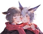  animal_ears bangs blush cat_ears cheek-to-cheek closed_eyes green_eyes grey_hair looking_at_another multiple_girls one_eye_closed open_mouth original red_scarf scarf shared_scarf short_hair silver_hair smile upper_body wadanaka 