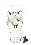  animal_costume animal_print chibi fang freckles gokotai hair_over_one_eye male_focus open_mouth smile solo sumeragi_kohaku tiger_costume tiger_print touken_ranbu translated white_hair yellow_eyes 