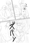  1girl bangs comic fangs fantasy greyscale hair_between_eyes hammer hat highres katri_(unwilling_orc) kicking monochrome original ponytail shimazaki_mujirushi sketch topless 