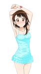  armpits arms_up blue_swimsuit blush breasts brown_eyes brown_hair casual_one-piece_swimsuit cleavage collarbone looking_at_viewer medium_breasts nisekoi one-piece_swimsuit onodera_kosaki short_hair solo swimsuit transparent_background 