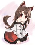  animal_ears brown_hair dress highres imaizumi_kagerou kibisake long_hair off_shoulder red_eyes sitting sketch solo tail touhou wariza wolf_ears wolf_tail younger 