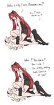  bare_shoulders blonde_hair blush comic commentary curly_hair dashingicecream english female_my_unit_(fire_emblem_if) fire_emblem fire_emblem_if long_hair luna_(fire_emblem_if) lying multiple_girls my_unit_(fire_emblem_if) on_back on_person pointy_ears red_eyes red_hair smile sweat thighhighs twintails yuri 