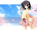  cherry_blossoms copyright_request long_sleeves nanao_naru skirt solo sweater translated wallpaper wallpaper_forced 
