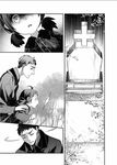  1girl cancer_(disease) comic father_and_daughter grave greyscale inma monochrome original silent_comic surprised wind 