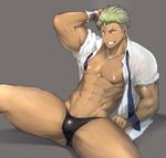  abs bulge grin looking_at_viewer male_focus muscle necktie pecs piercing pretty_rhythm smile solo student sweat teeth underwear undressing wet yamato_alexander yaoi 