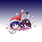  blue_eyes blue_hair book doremy_sweet fallen_down hat kousei_(public_planet) nightcap smug solo tail tapir_tail touhou 