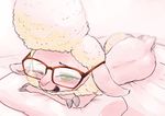  blonde_hair dawn_bellwether disney furry glasses green_eyes nude on_bed sheep suit yellow_eyes zootopia 