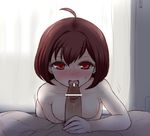  breasts brown_hair censored censoredrn character_request erection fellatio kuase nude oral penis pov pov_eye_contact red_eyes sex short_hair source_request 