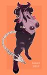 anthro big_breasts bovine breasts clothed clothing curvaceous ezukapizumu female hair horn hybrid looking_at_viewer mammal slightly_chubby smile solo standing torn_clothing 