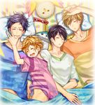  4boys free! hazuki_nagisa male_focus multiple_boys nanase_haruka_(free!) ryuugazaki_rei sleeping tachibana_makoto 