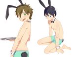  2boys bunny_ears bunny_tail free! high_speed! male_focus multiple_boys nanase_haruka_(free!) swim_trunks younger 