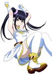  armpits black_hair dress gloves hair_ornament ikkitousen jewelry long_hair looking_at_viewer necklace saji_genpou_(true) simple_background solo strapless strapless_dress thighhighs twintails white_background white_dress white_gloves white_legwear yellow_eyes 