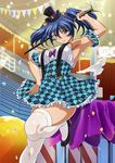  bashoku_youjou blue_hair breasts cleavage female hair_ornament ikkitousen large_breasts looking_at_viewer purple_eyes short_twintails smile solo twintails 