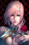  alternate_costume blue_eyes diamond_dust face final_fantasy final_fantasy_xiii flower lightning_farron lightning_returns:_final_fantasy_xiii looking_at_viewer nail_polish pink_hair rose square_enix upper_body 
