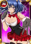  bare_shoulders bashoku_youjou blue_hair blush breasts card_(medium) cleavage female hair_ornament ikkitousen large_breasts leaning_forward legs looking_at_viewer purple_eyes shiny_skin short_twintails smile solo standing thighhighs twintails 