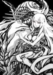  absurdly_long_hair black_background black_sclera central_hime coolnova greyscale horns kantai_collection long_hair looking_at_viewer machinery monochrome shinkaisei-kan veins very_long_hair 