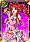  breasts card_(medium) dress female hair_ornament ikkitousen kanpei large_breasts long_hair long_twintails looking_at_viewer red_hair smile solo twintails 