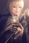  ahoge armor armored_dress artoria_pendragon_(all) blonde_hair closed_eyes fate/stay_night fate_(series) gauntlets raikoart saber sketch solo 