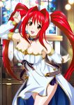  artist_request breasts brown_eyes cleavage collarbone detached_sleeves dress ikkitousen indoors jewelry kanpei large_breasts long_hair necklace open_mouth red_hair solo twintails 