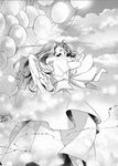  angel_wings balloon barefoot child greyscale happy heaven hug inma monochrome mother_and_daughter multiple_girls original wings 