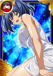  bare_shoulders bashoku_youjou blue_hair breasts card_(medium) female hair_ornament ikkitousen large_breasts looking_at_viewer nude open_mouth purple_eyes see-through shiny_skin short_twintails sideboob sitting smile solo twintails 