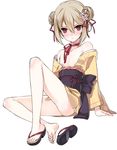  bad_id bad_twitter_id bare_legs bare_shoulders barefoot blonde_hair blush choker christine closed_mouth collarbone crossdressing double_bun eyelashes feet flat_chest flower full_body geta hair_between_eyes hair_ribbon japanese_clothes kimono knee_up kuro_(kuronell) lips long_sleeves looking_at_viewer male_focus no_legwear nose_blush off_shoulder open_clothes open_kimono original otoko_no_ko pink_flower red_eyes red_ribbon ribbon ribbon_choker sandals sash shoes short_kimono short_yukata simple_background single_shoe sitting solo thighs white_background yukata 