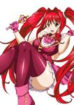  ass breasts curvy dress female hair_ornament ikkitousen kanpei large_breasts legs long_twintails looking_at_viewer red_hair solo twintails 