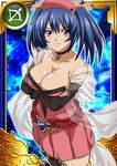  bashoku_youjou blue_hair breast_hold breasts card_(medium) cleavage female hair_ornament ikkitousen large_breasts looking_at_viewer purple_eyes see-through short_twintails smile solo standing twintails 