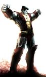  abs black_hair boots colossus_(x-men) grey_skin highres male_focus marvel metal_skin naratani simple_background solo superhero white_background x-men 