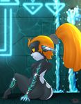  artist_name ass fang from_behind gradient gradient_background huge_ass imp midna orange_hair pointy_ears ponytail red_eyes sitting small_waist solo the_legend_of_zelda:_twilight_princess throat_(artist) waterfall wide_hips 