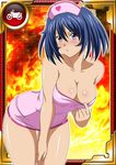  bare_shoulders bashoku_youjou blue_hair blush breasts card_(medium) cleavage curvy female hair_ornament hat ikkitousen large_breasts leaning_forward looking_at_viewer nurse pout purple_eyes short_twintails solo tears twintails 