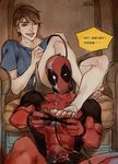  abs barefoot deadpool feet gloves male_focus mask multiple_boys muscle pecs smile spider-man toes underwear video_game 