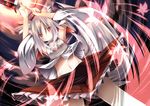  animal_ears bare_shoulders daidai_ookami detached_sleeves hat inubashiri_momiji midriff navel pom_pom_(clothes) red_eyes short_hair silver_hair solo sword tail tokin_hat touhou weapon wolf_ears wolf_tail 